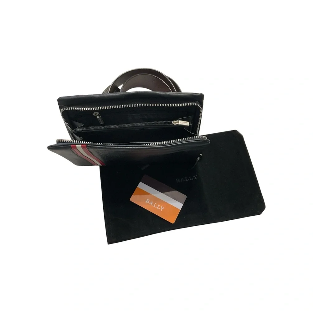 Bally Black Leather Wallet with Red and White Stripes